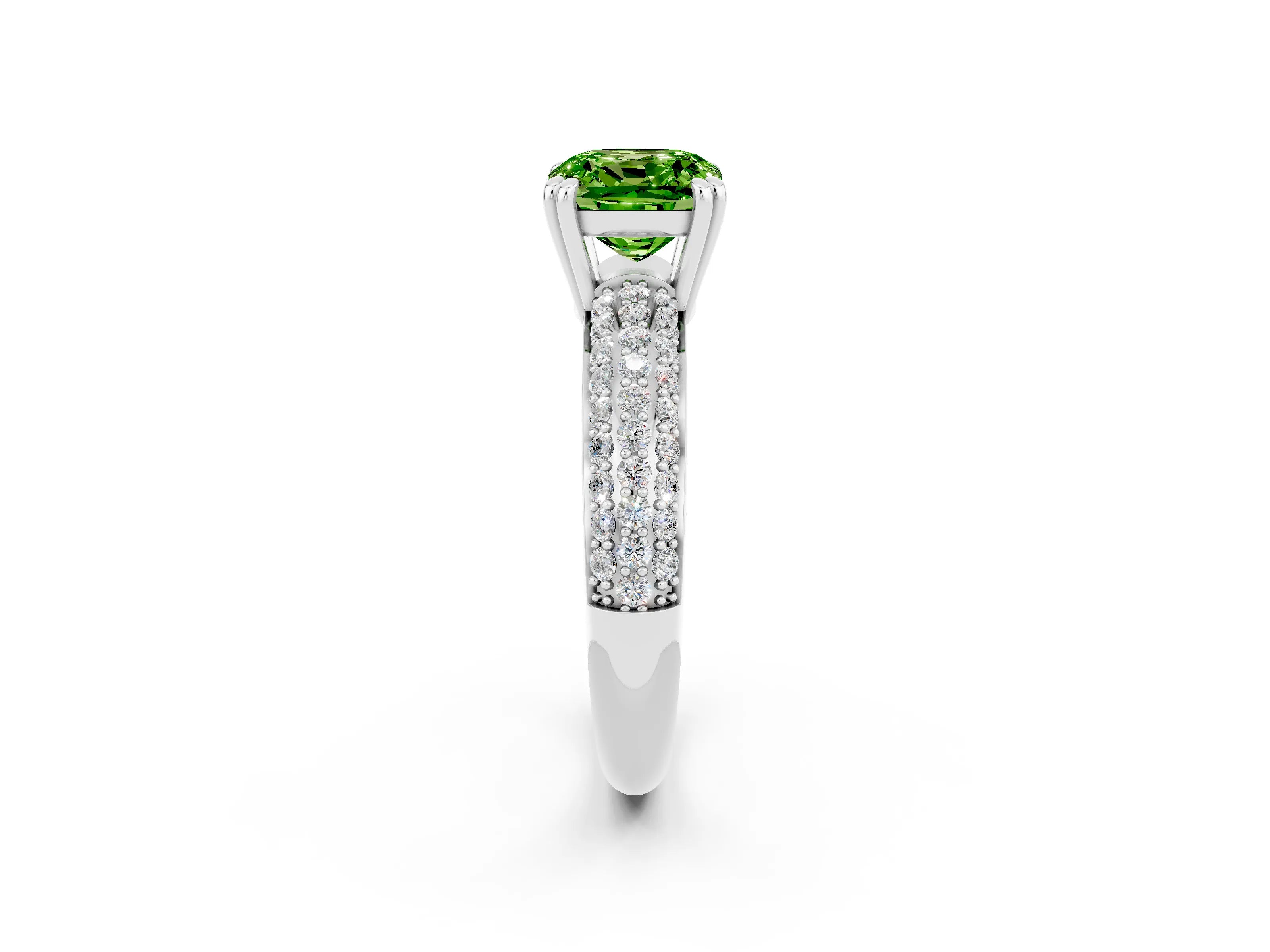 White gold Cushion Cut Cut Pave Diamond Engagement Ring with Channel Set Band and Four-Prong Setting_2