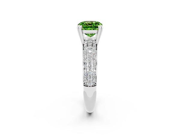 White gold Cushion Cut Cut Pave Diamond Engagement Ring with Channel Set Band and Four-Prong Setting
