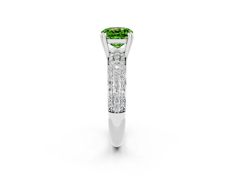 White gold Cushion Cut Cut Pave Diamond Engagement Ring with Channel Set Band and Four-Prong Setting_2