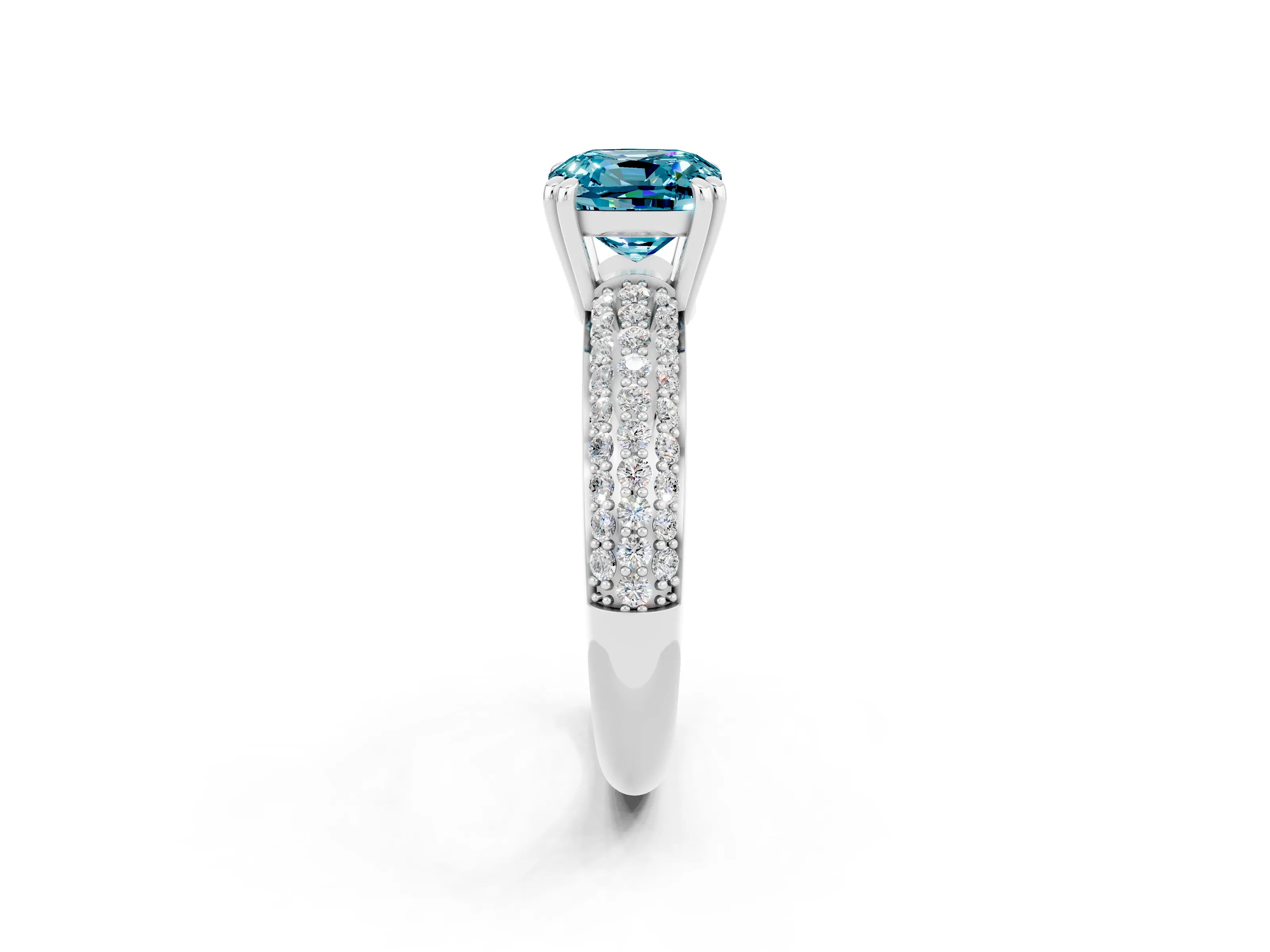 White gold Cushion Cut Cut Pave Diamond Engagement Ring with Channel Set Band and Four-Prong Setting_2