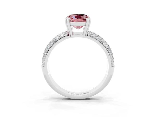 Platinum Cushion Cut Cut Pave Diamond Engagement Ring with Channel Set Band and Four-Prong Setting