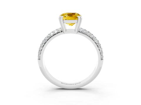 White gold Cushion Cut Cut Pave Diamond Engagement Ring with Channel Set Band and Four-Prong Setting_3
