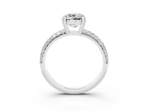 White gold Cushion Cut Cut Pave Diamond Engagement Ring with Channel Set Band and Four-Prong Setting_3