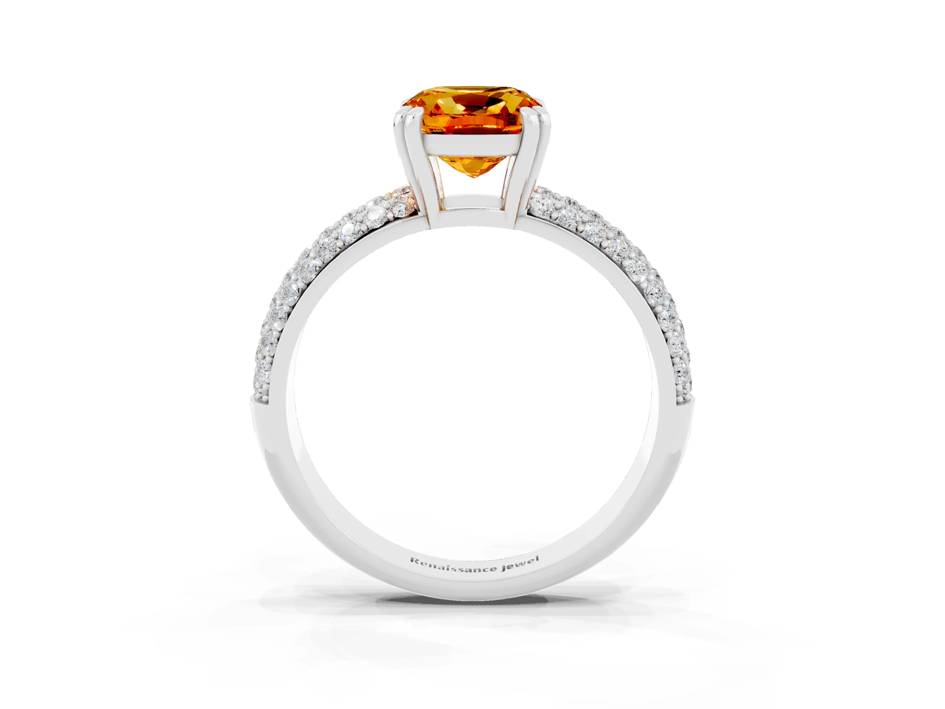White gold Cushion Cut Cut Pave Diamond Engagement Ring with Channel Set Band and Four-Prong Setting_3