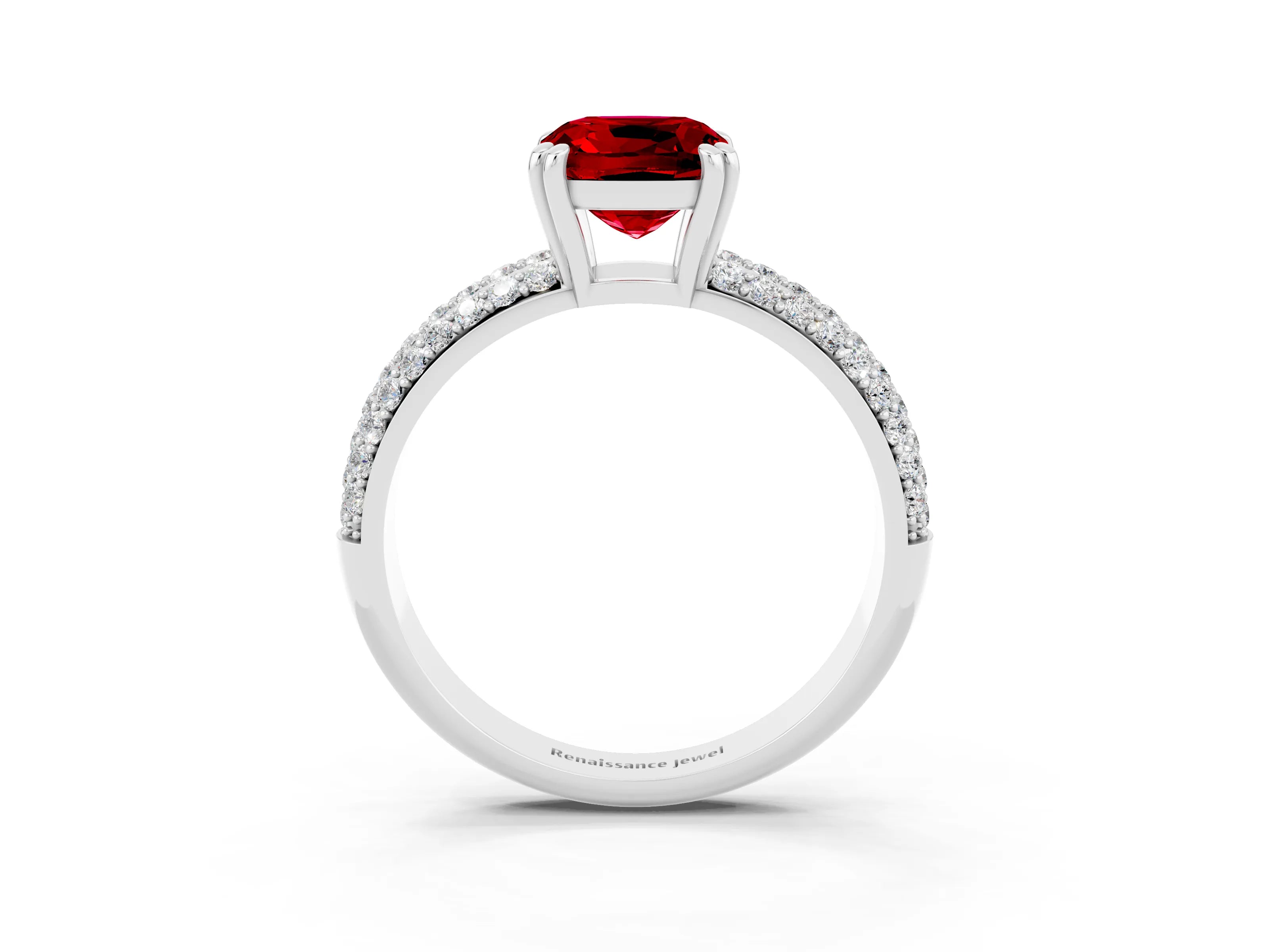 White gold Cushion Cut Cut Pave Diamond Engagement Ring with Channel Set Band and Four-Prong Setting_3