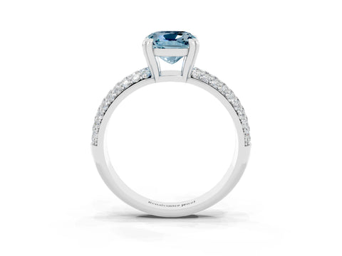 White gold Cushion Cut Cut Pave Diamond Engagement Ring with Channel Set Band and Four-Prong Setting_3