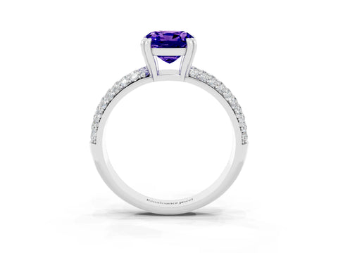 White gold Cushion Cut Cut Pave Diamond Engagement Ring with Channel Set Band and Four-Prong Setting_3