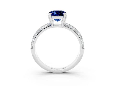 White gold Cushion Cut Cut Pave Diamond Engagement Ring with Channel Set Band and Four-Prong Setting_3