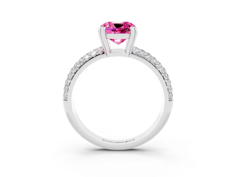 White gold Cushion Cut Cut Pave Diamond Engagement Ring with Channel Set Band and Four-Prong Setting_3