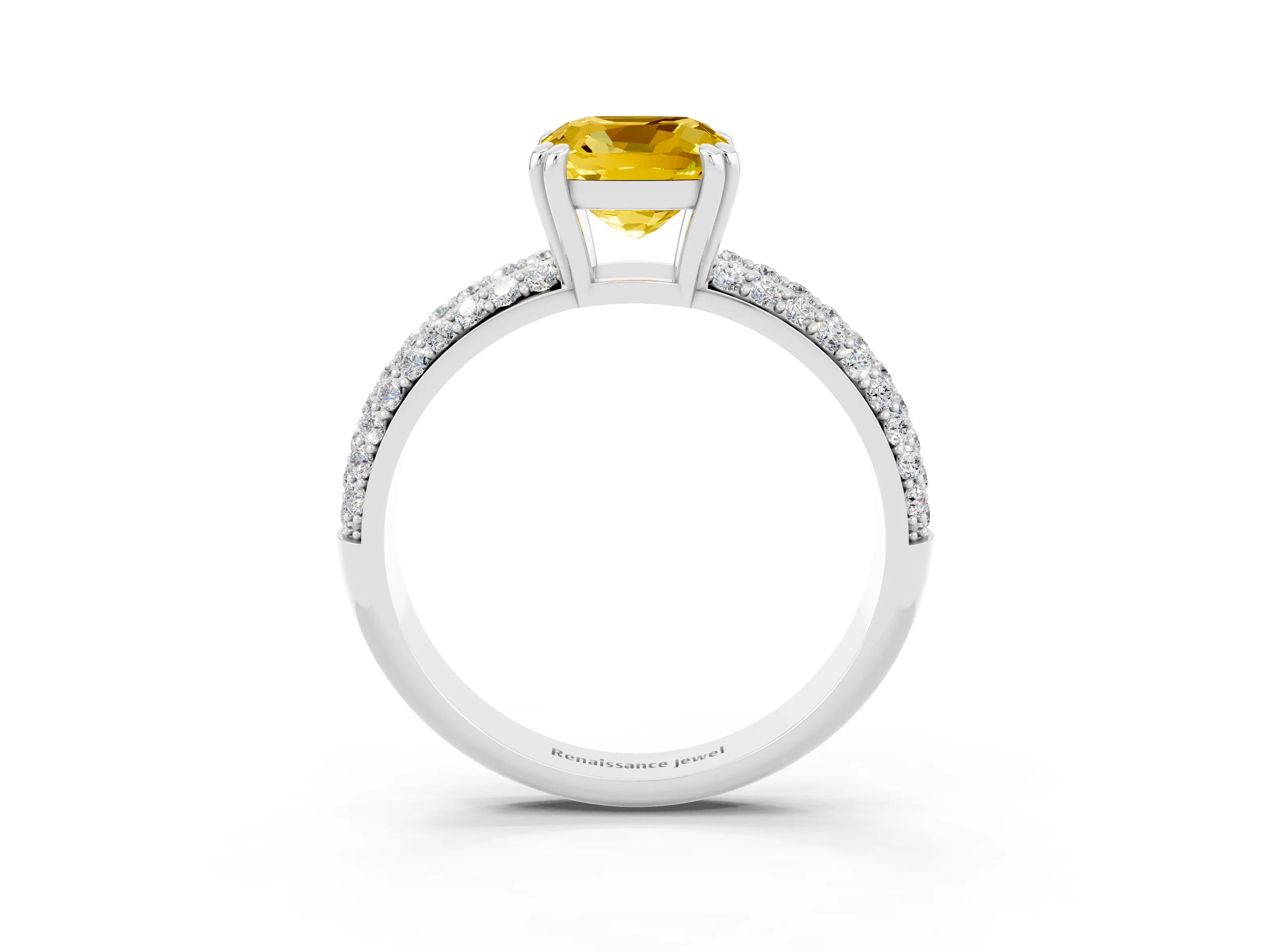 White gold Cushion Cut Cut Pave Diamond Engagement Ring with Channel Set Band and Four-Prong Setting_3