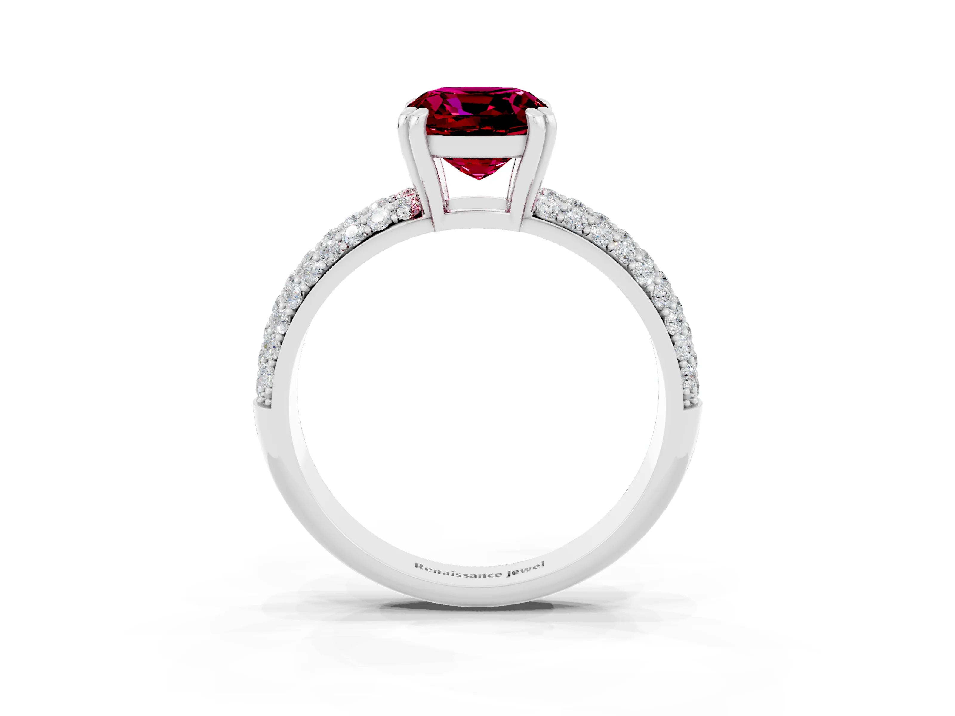 White gold Cushion Cut Cut Pave Diamond Engagement Ring with Channel Set Band and Four-Prong Setting_3