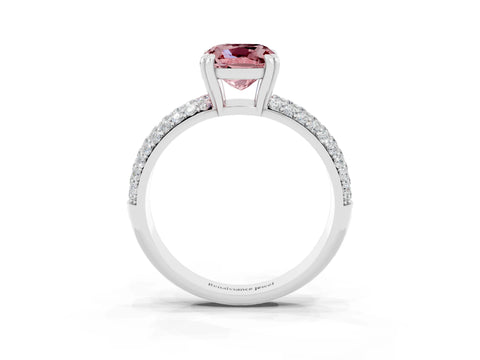 White gold Cushion Cut Cut Pave Diamond Engagement Ring with Channel Set Band and Four-Prong Setting_3