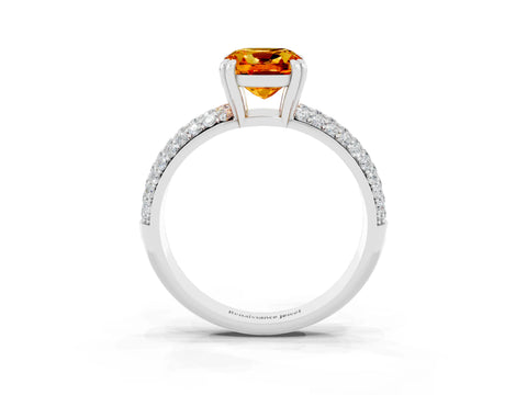 White gold Cushion Cut Cut Pave Diamond Engagement Ring with Channel Set Band and Four-Prong Setting_3