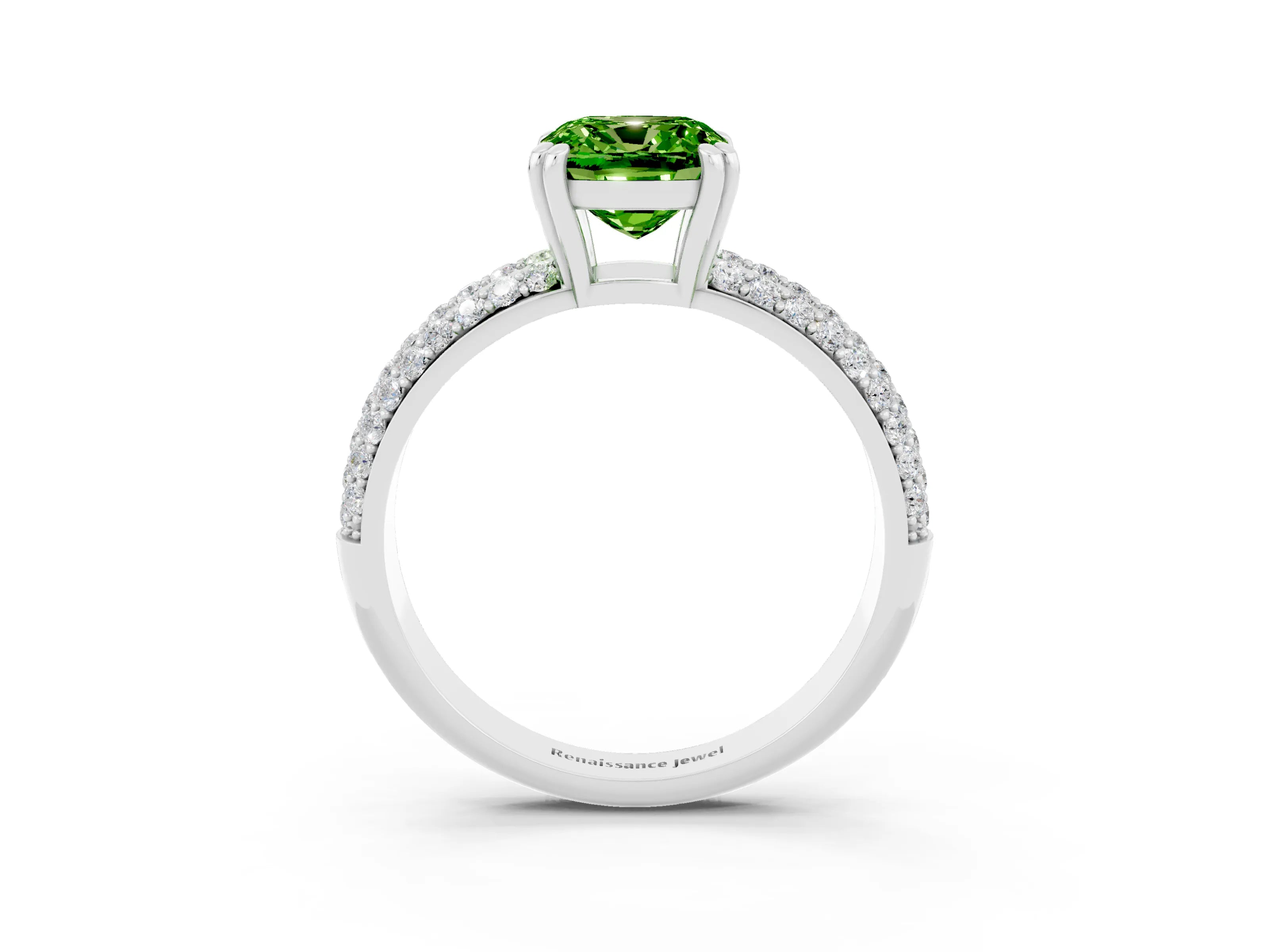 White gold Cushion Cut Cut Pave Diamond Engagement Ring with Channel Set Band and Four-Prong Setting_3