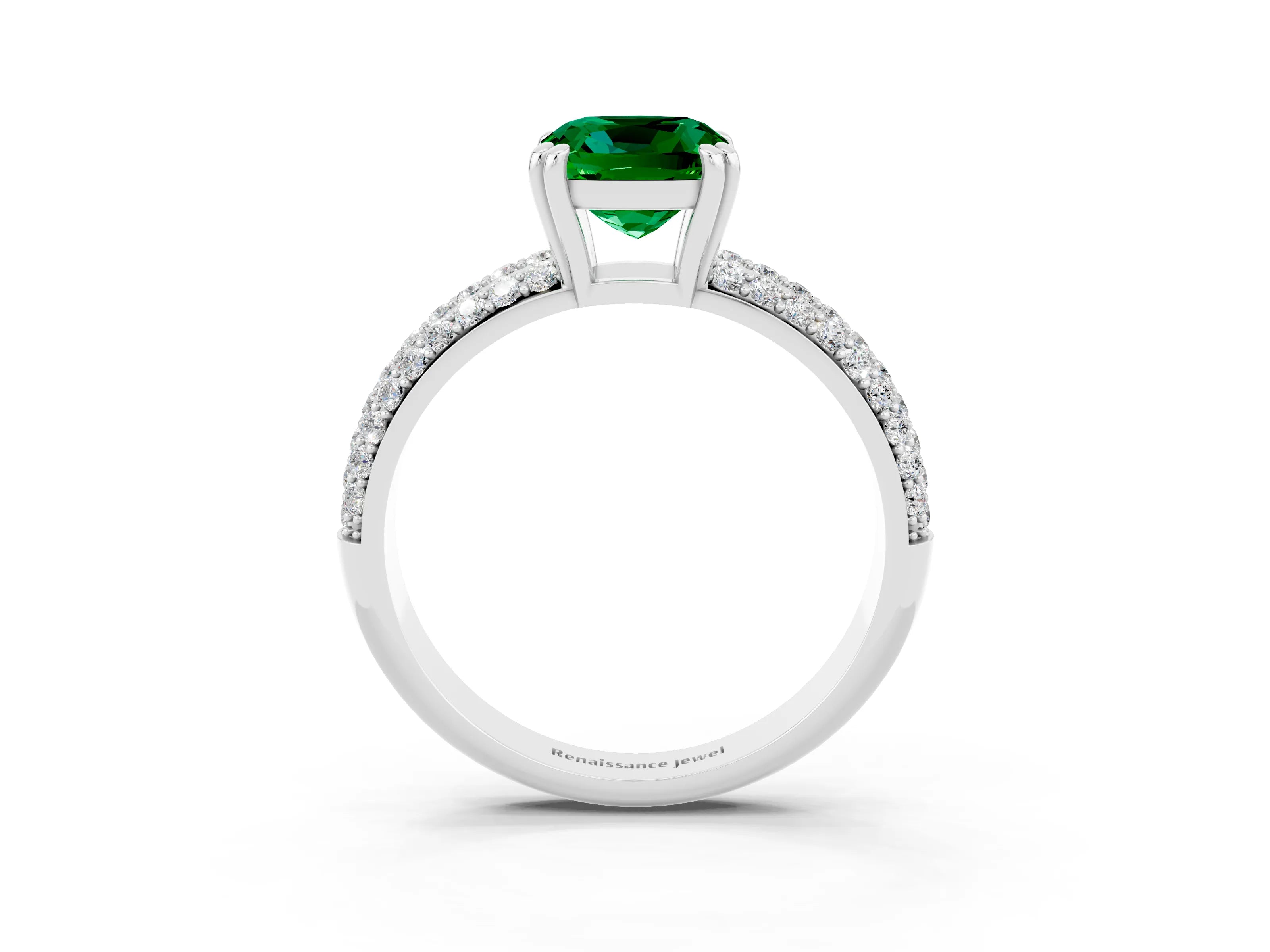 White gold Cushion Cut Cut Pave Diamond Engagement Ring with Channel Set Band and Four-Prong Setting_3