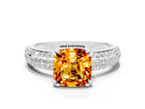 White gold Cushion Cut Cut Pave Diamond Engagement Ring with Channel Set Band and Four-Prong Setting