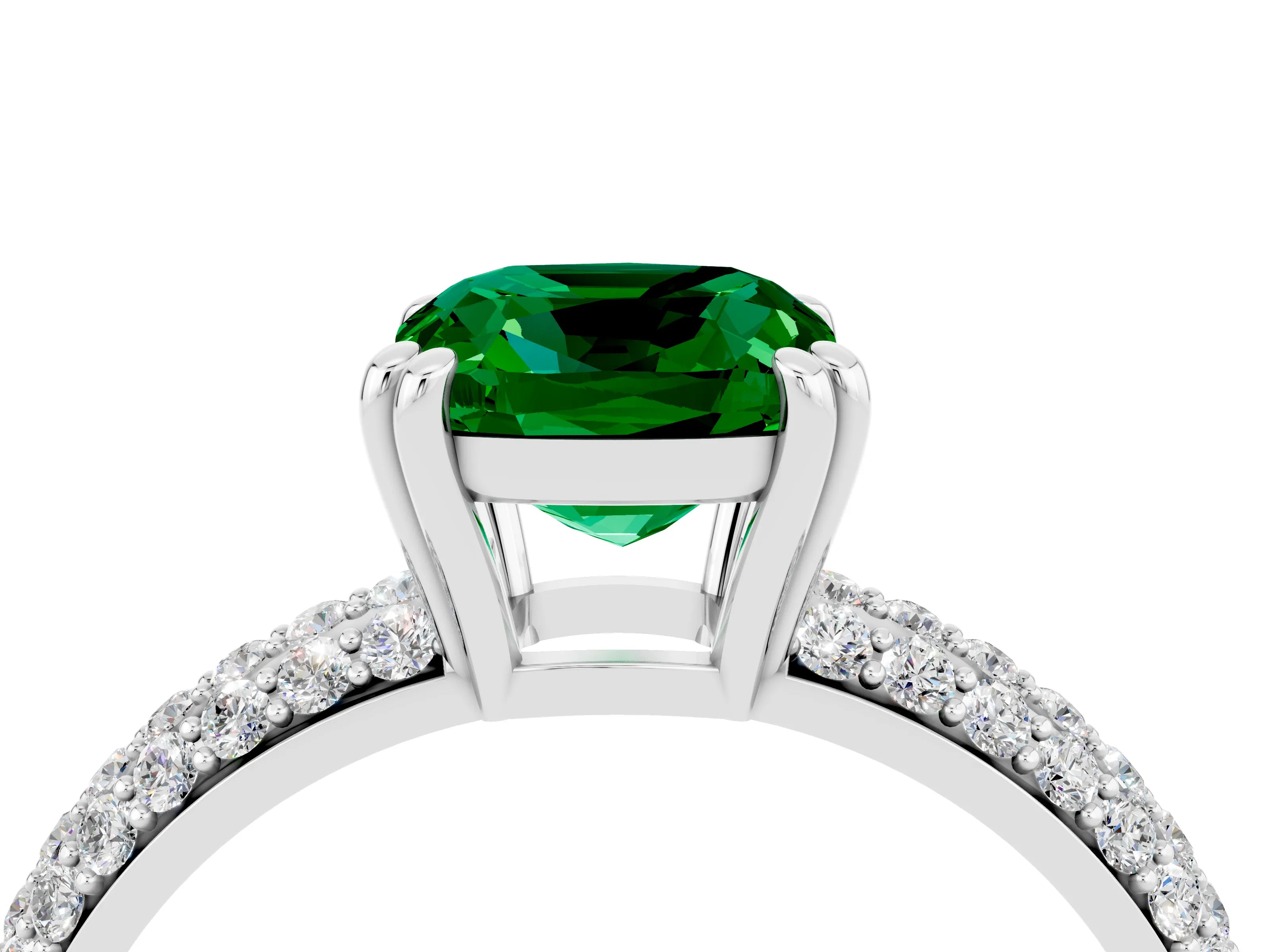 White gold Cushion Cut Cut Pave Diamond Engagement Ring with Channel Set Band and Four-Prong Setting_4