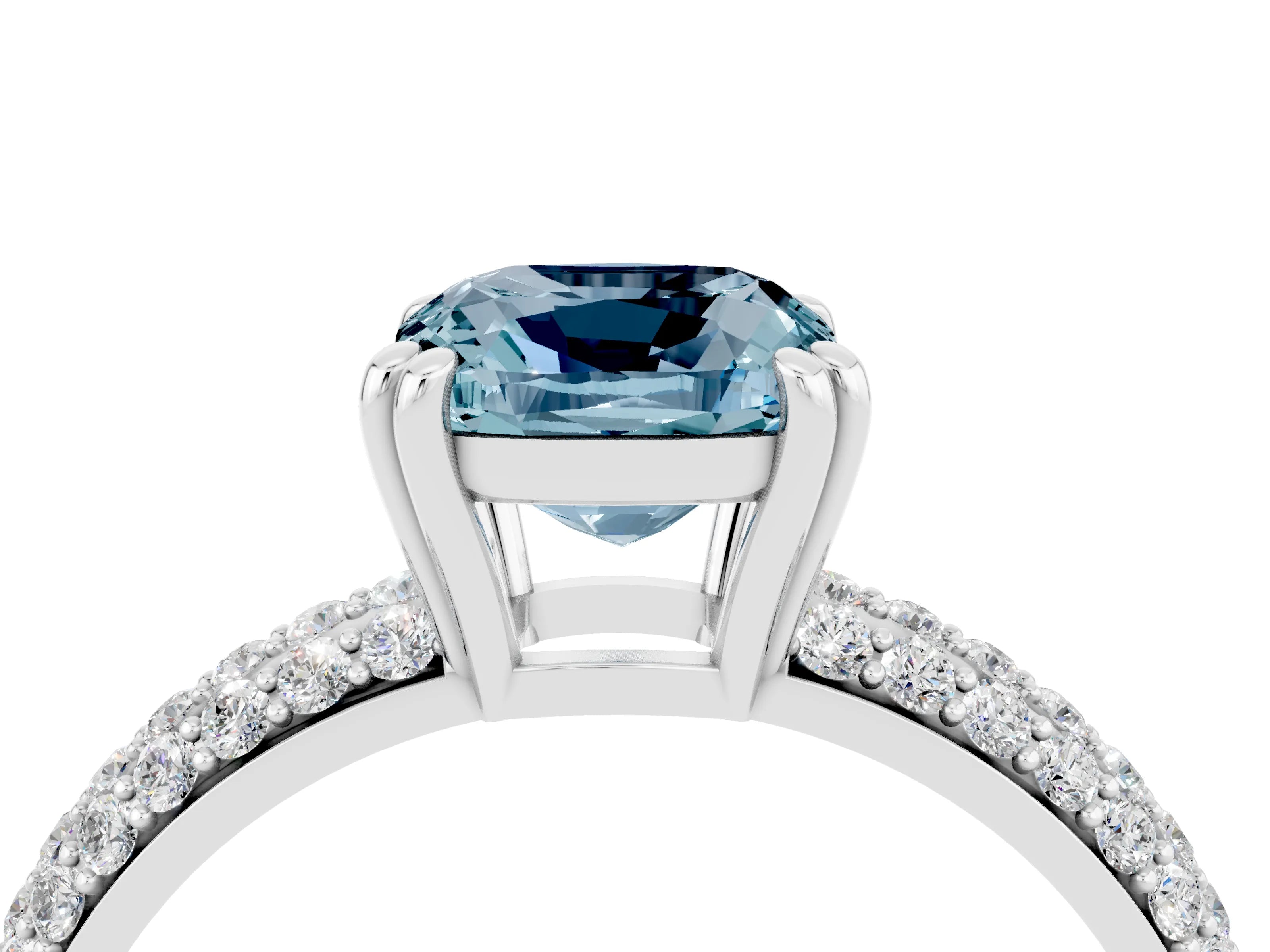 White gold Cushion Cut Cut Pave Diamond Engagement Ring with Channel Set Band and Four-Prong Setting_4