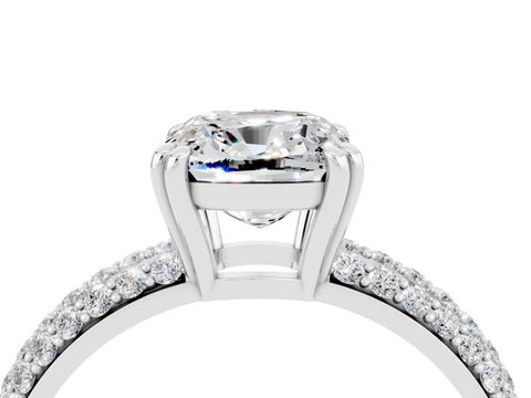 White gold Cushion Cut Cut Pave Diamond Engagement Ring with Channel Set Band and Four-Prong Setting_4