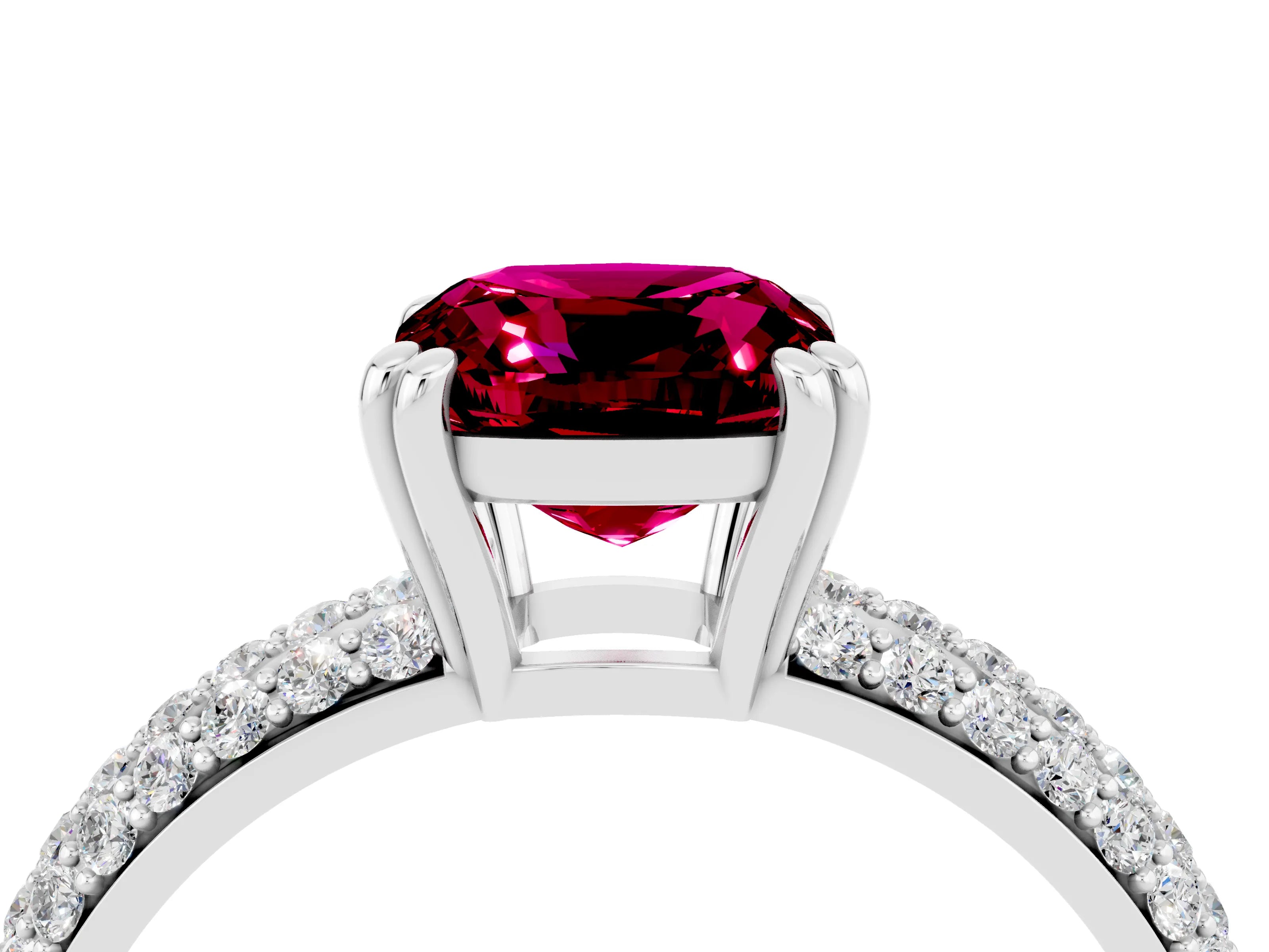 White gold Cushion Cut Cut Pave Diamond Engagement Ring with Channel Set Band and Four-Prong Setting_4