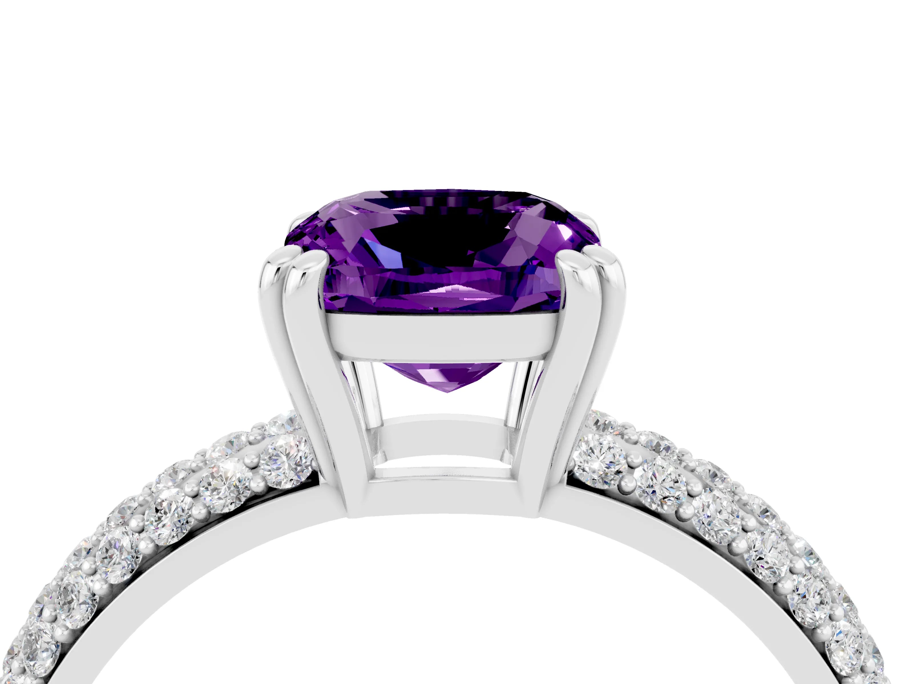 White gold Cushion Cut Cut Pave Diamond Engagement Ring with Channel Set Band and Four-Prong Setting_4