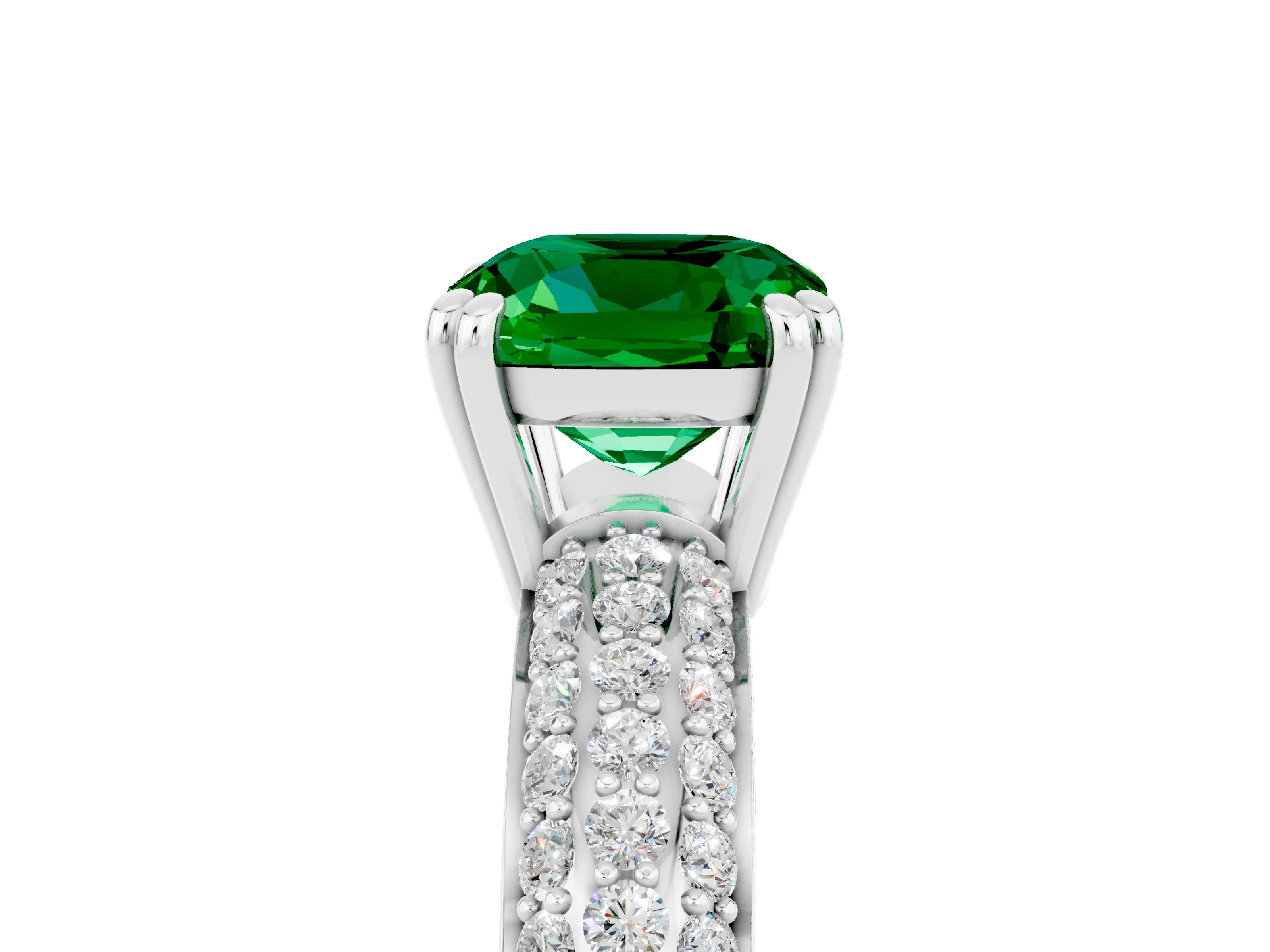 White gold Cushion Cut Cut Pave Diamond Engagement Ring with Channel Set Band and Four-Prong Setting_5