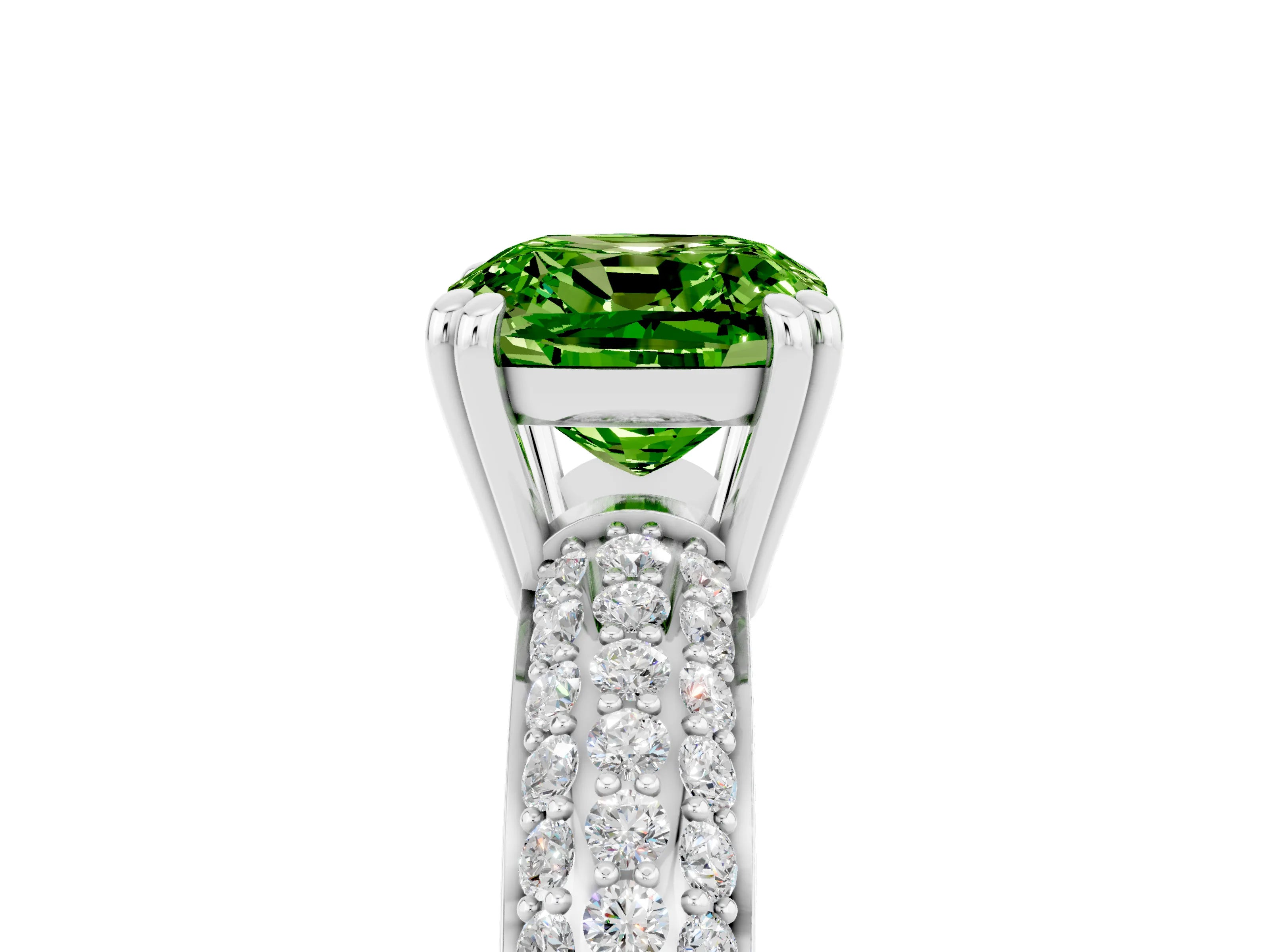 White gold Cushion Cut Cut Pave Diamond Engagement Ring with Channel Set Band and Four-Prong Setting_5