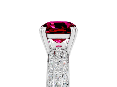 White gold Cushion Cut Cut Pave Diamond Engagement Ring with Channel Set Band and Four-Prong Setting_5