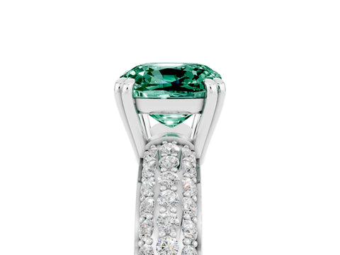 White gold Cushion Cut Cut Pave Diamond Engagement Ring with Channel Set Band and Four-Prong Setting_5