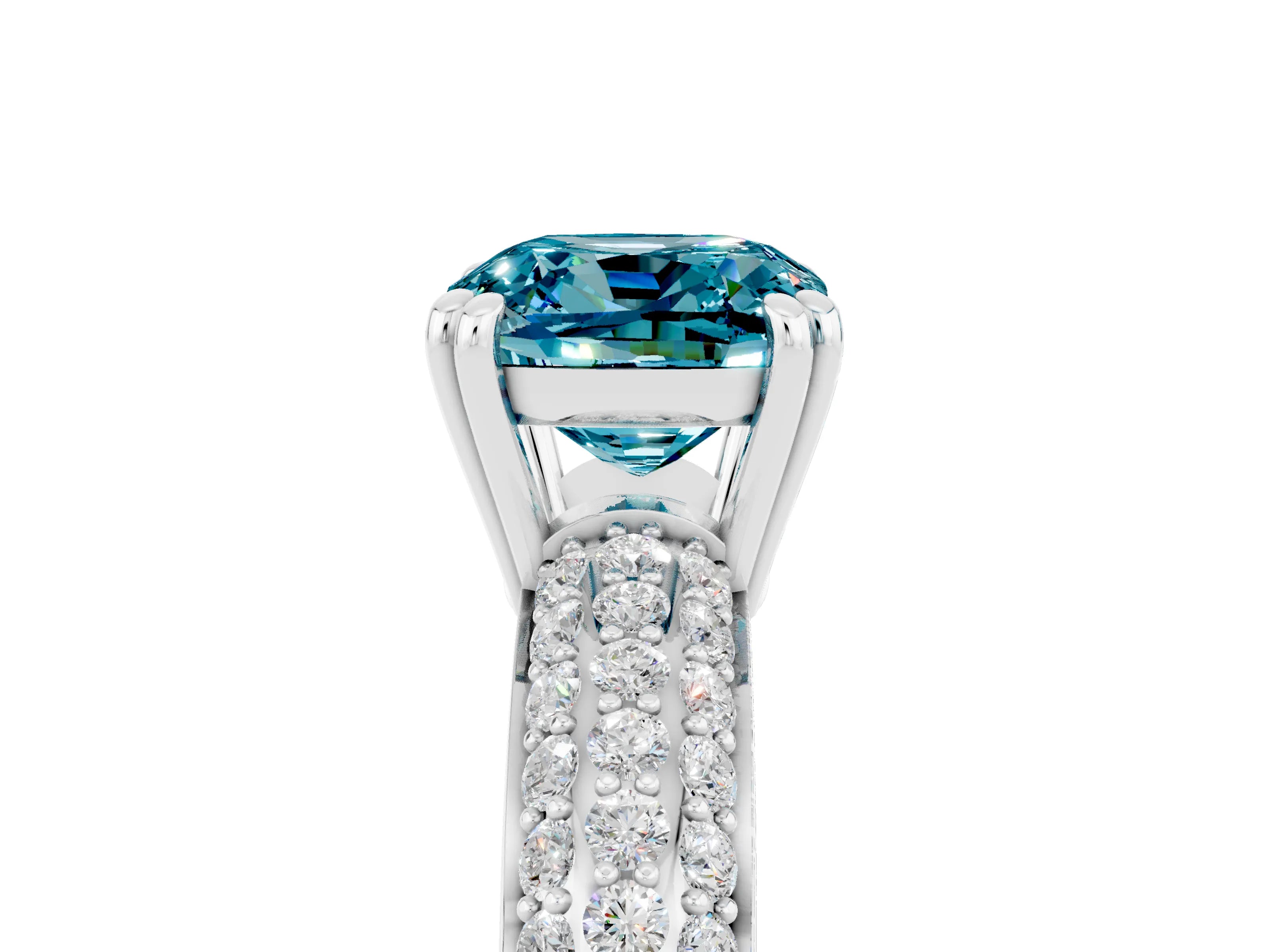 White gold Cushion Cut Cut Pave Diamond Engagement Ring with Channel Set Band and Four-Prong Setting_5