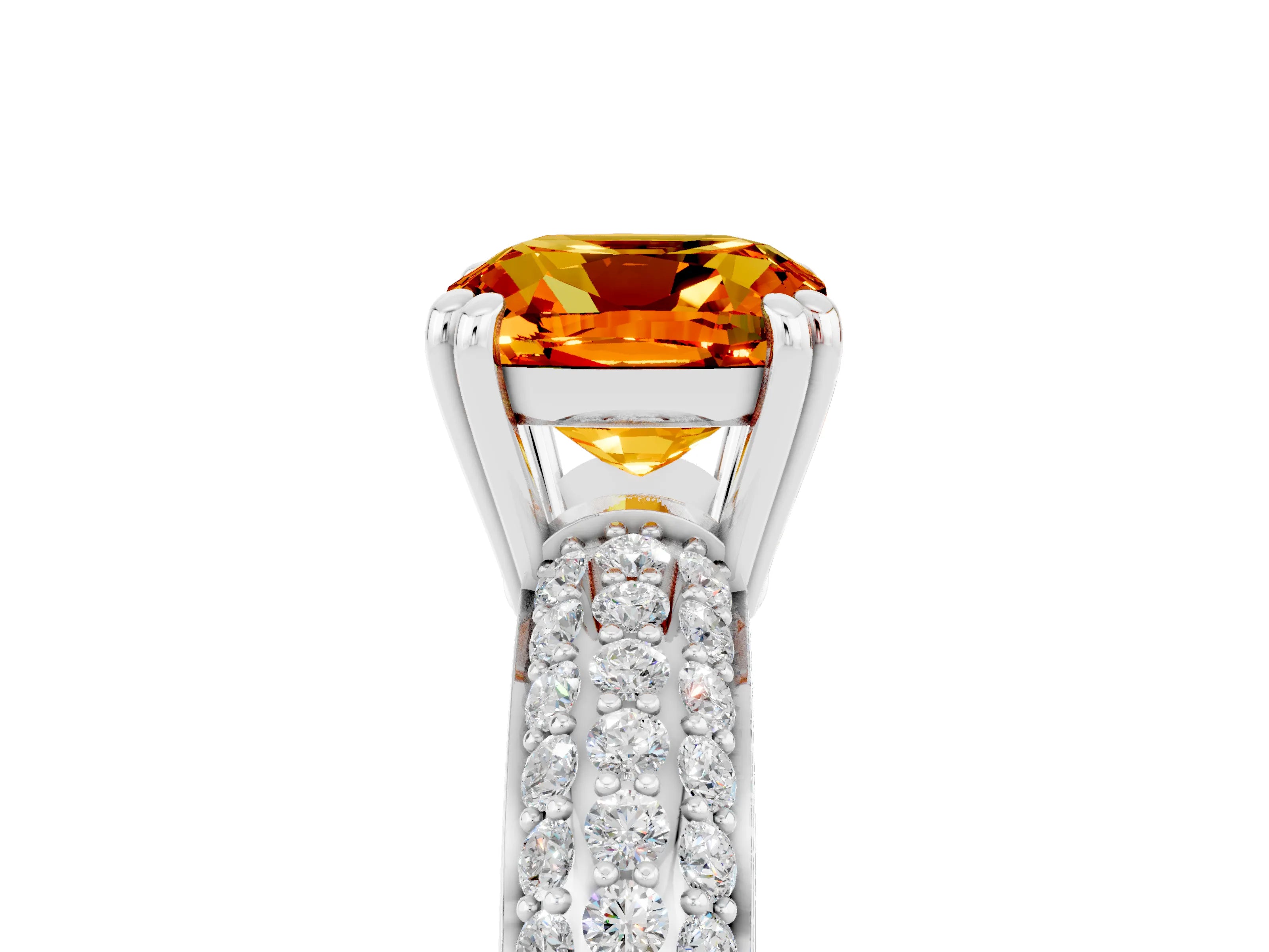 White gold Cushion Cut Cut Pave Diamond Engagement Ring with Channel Set Band and Four-Prong Setting_5