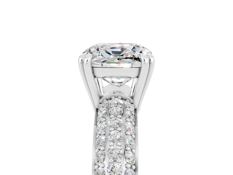 White gold Cushion Cut Cut Pave Diamond Engagement Ring with Channel Set Band and Four-Prong Setting_5