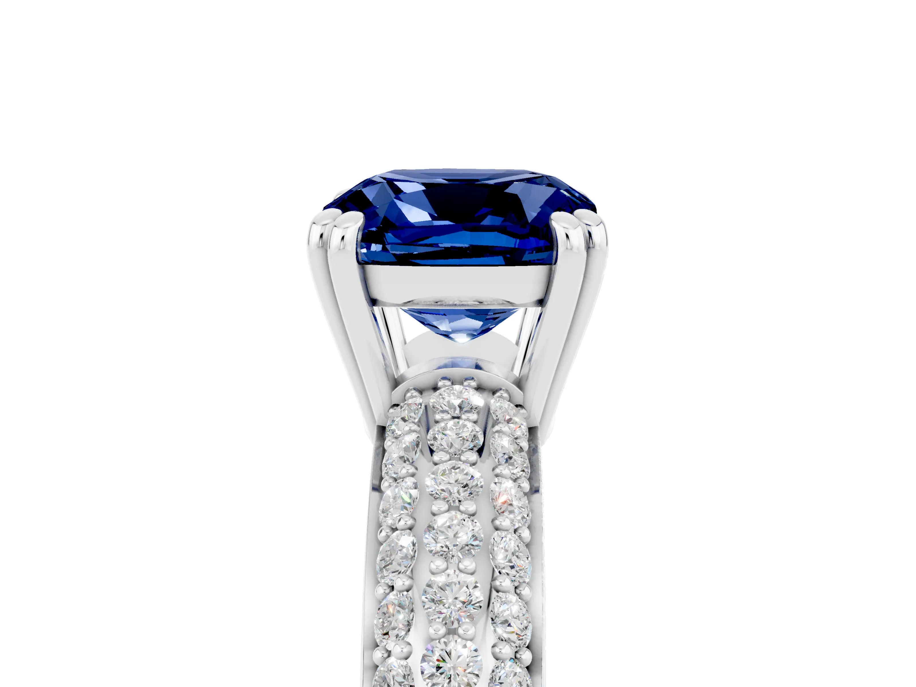 White gold Cushion Cut Cut Pave Diamond Engagement Ring with Channel Set Band and Four-Prong Setting_5