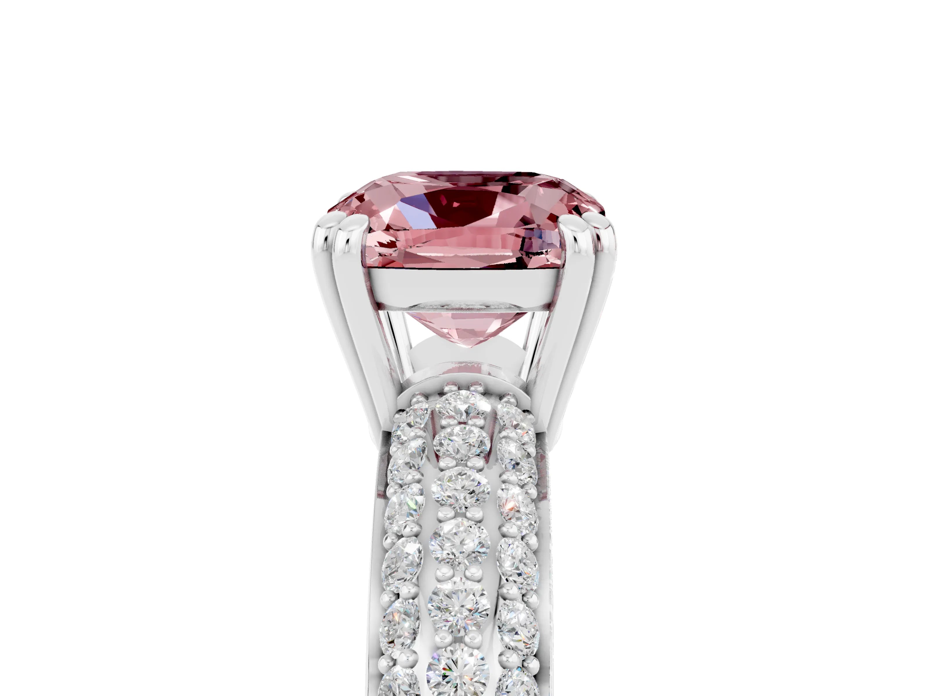 White gold Cushion Cut Cut Pave Diamond Engagement Ring with Channel Set Band and Four-Prong Setting_5