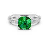 White gold Cushion Cut Cut Pave Diamond Engagement Ring with Channel Set Band and Four-Prong Setting