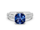 White gold Cushion Cut Cut Pave Diamond Engagement Ring with Channel Set Band and Four-Prong Setting