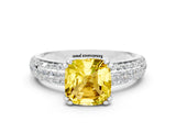 White gold Cushion Cut Cut Pave Diamond Engagement Ring with Channel Set Band and Four-Prong Setting