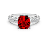 White gold Cushion Cut Cut Pave Diamond Engagement Ring with Channel Set Band and Four-Prong Setting