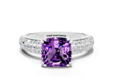 White gold Cushion Cut Cut Pave Diamond Engagement Ring with Channel Set Band and Four-Prong Setting