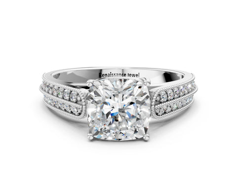 Silver 0.55 Carat E VVS1 Princess Cut Pave Split Shank Engagement Ring with Four-Prong Setting