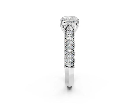 Silver 0.55 Carat E VVS1 Princess Cut Pave Split Shank Engagement Ring with Four-Prong Setting