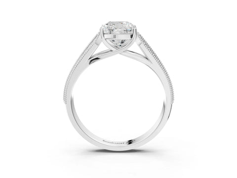Silver 0.55 Carat E VVS1 Princess Cut Pave Split Shank Engagement Ring with Four-Prong Setting