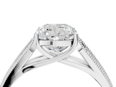 Silver 0.55 Carat E VVS1 Princess Cut Pave Split Shank Engagement Ring with Four-Prong Setting