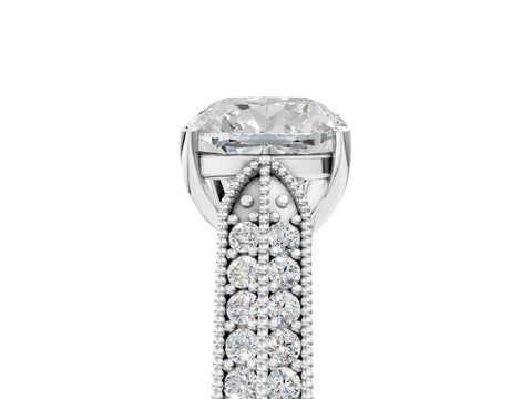 Silver 0.55 Carat E VVS1 Princess Cut Pave Split Shank Engagement Ring with Four-Prong Setting