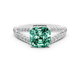 White gold Cushion Cut Cut Split Shank Pave Diamond Engagement Ring with Four-Prong Setting