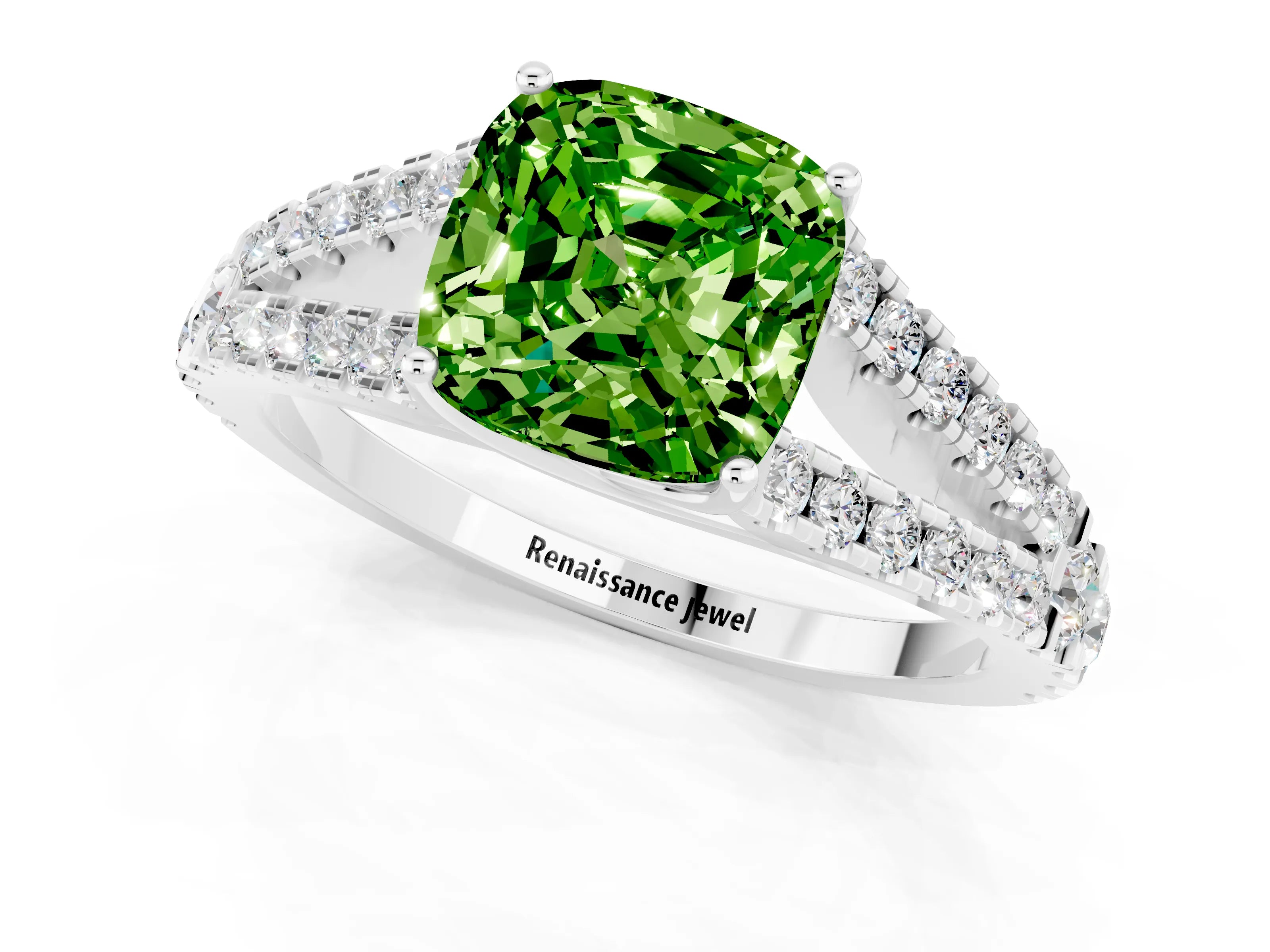 White gold Cushion Cut Cut Split Shank Pave Diamond Engagement Ring with Four-Prong Setting_1