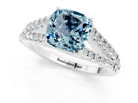 White gold Cushion Cut Cut Split Shank Pave Diamond Engagement Ring with Four-Prong Setting_1