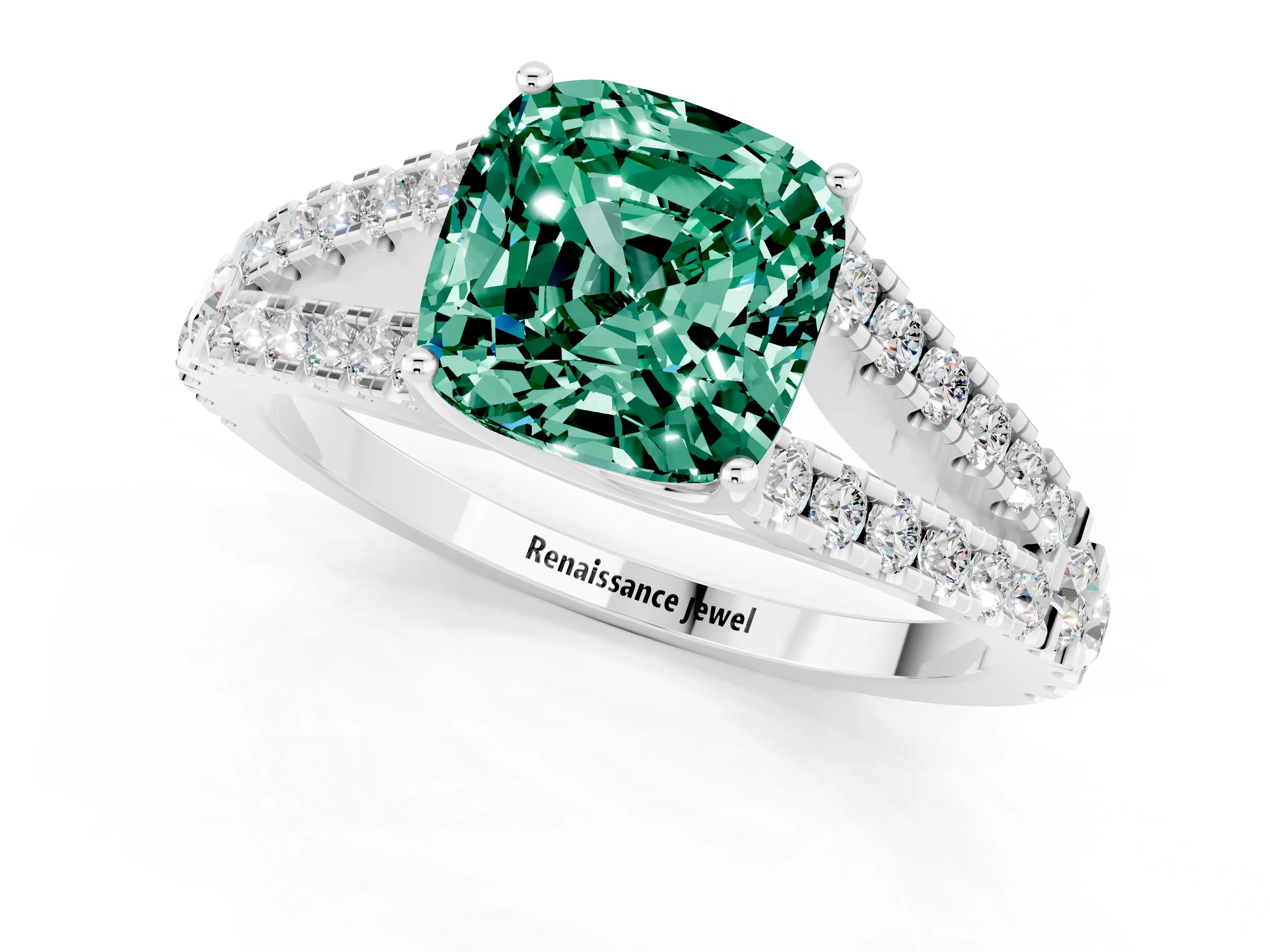 White gold Cushion Cut Cut Split Shank Pave Diamond Engagement Ring with Four-Prong Setting_1