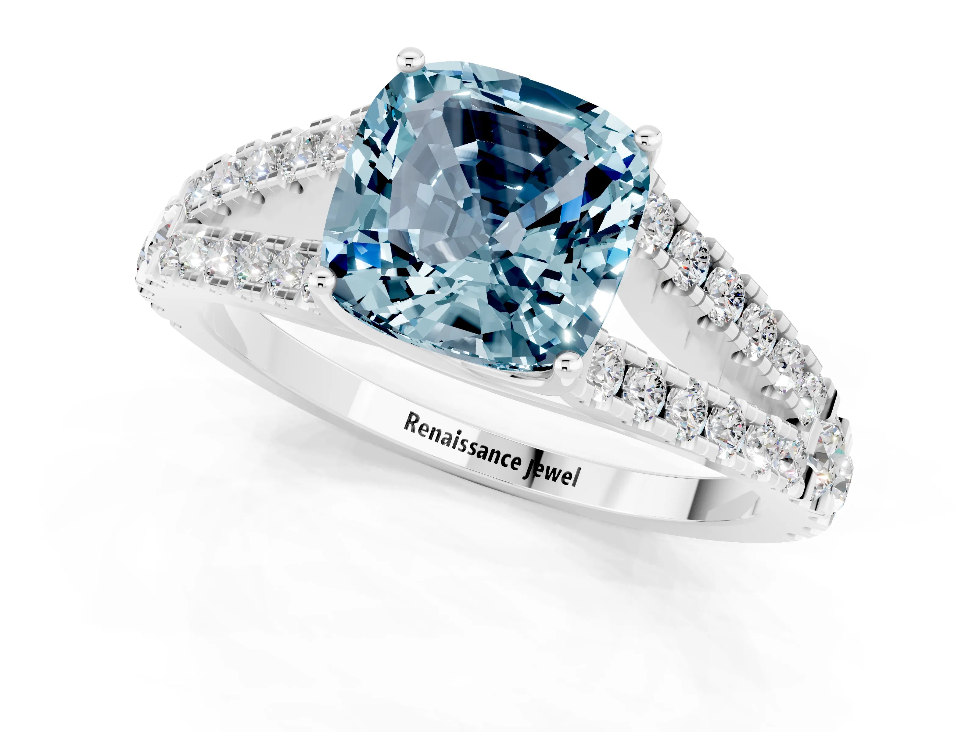 White gold Cushion Cut Cut Split Shank Pave Diamond Engagement Ring with Four-Prong Setting_1