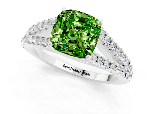 White gold Cushion Cut Cut Split Shank Pave Diamond Engagement Ring with Four-Prong Setting